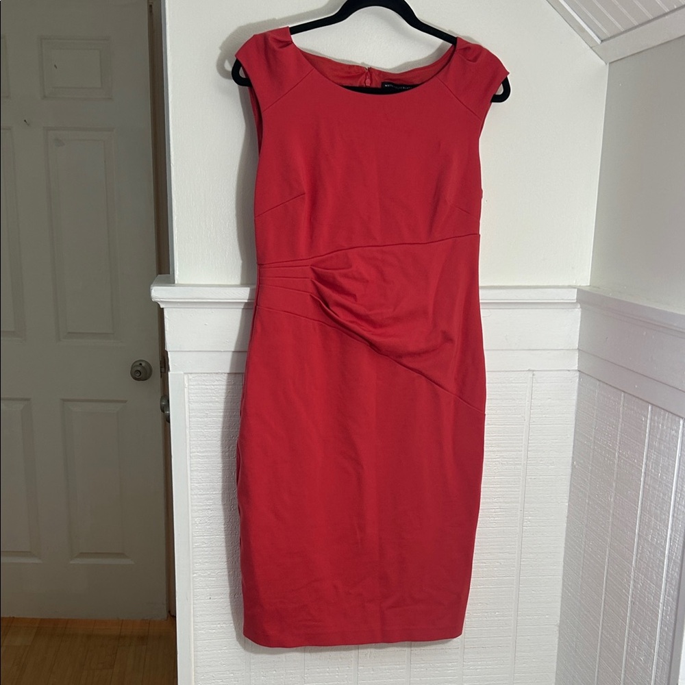 White House Black Market Coral Ruched Knit Sheath Dress size 12